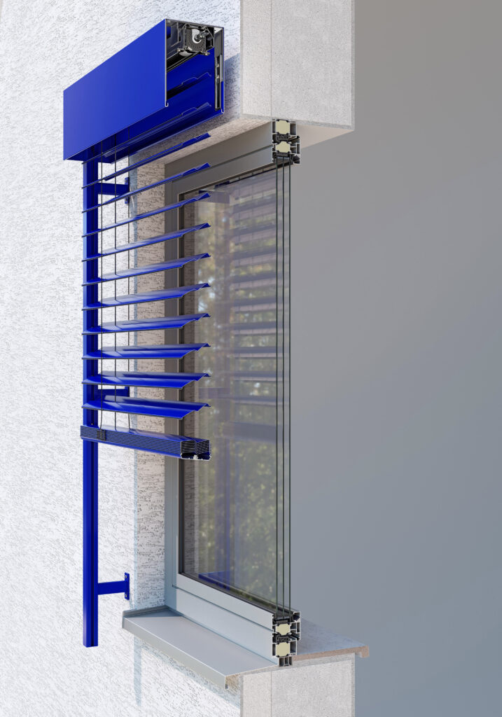 Ukážka montáže vonkajších žalúzií NEVA Z-90 na fasádu - fasádny systém
